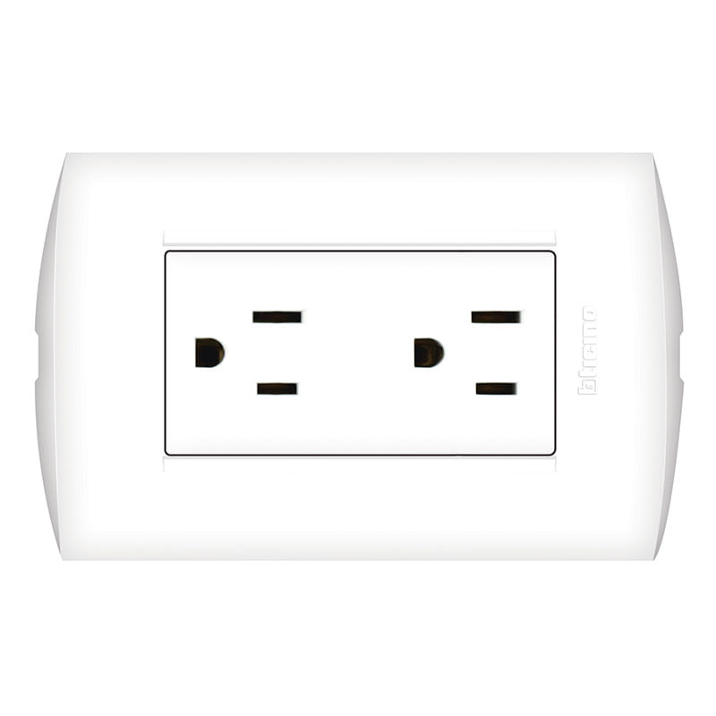 Tomacorriente Doble Americano Blanco 2P+T 15A 250V Placa Blanca Domino  Sencia Ap1228 - Sonepar