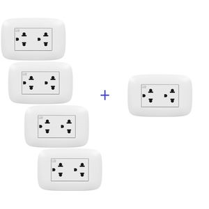 Kit 5 X 4 Tomacorriente Doble Universal Blanco 2P+T 16A 250V Placa Blanca Domino Sencia Ap1222